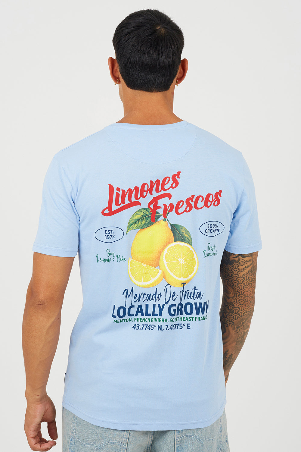 Brave Soul Blue Cotton Crew Neck Graphic T-Shirt - Blue Image 2