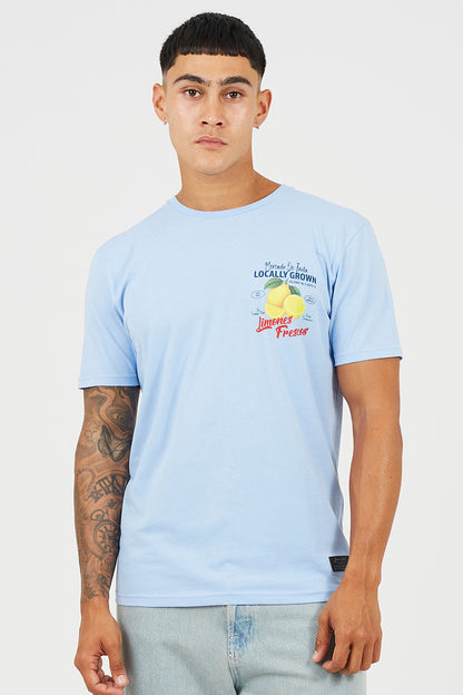 Brave Soul Blue Cotton Crew Neck Graphic T-Shirt - Blue Image 1