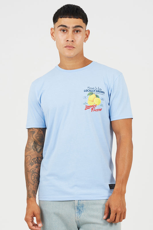 Brave Soul Blue Cotton Crew Neck Graphic T-Shirt - Blue Image 1
