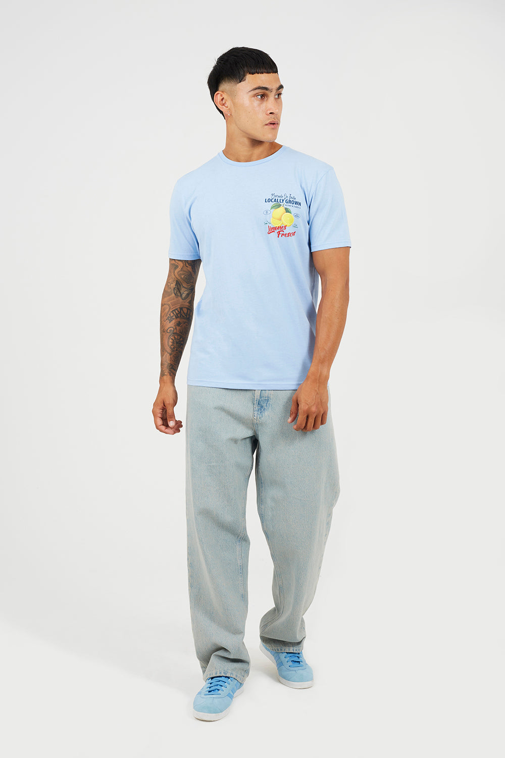 Brave Soul Blue Cotton Crew Neck Graphic T-Shirt - Blue Image 3