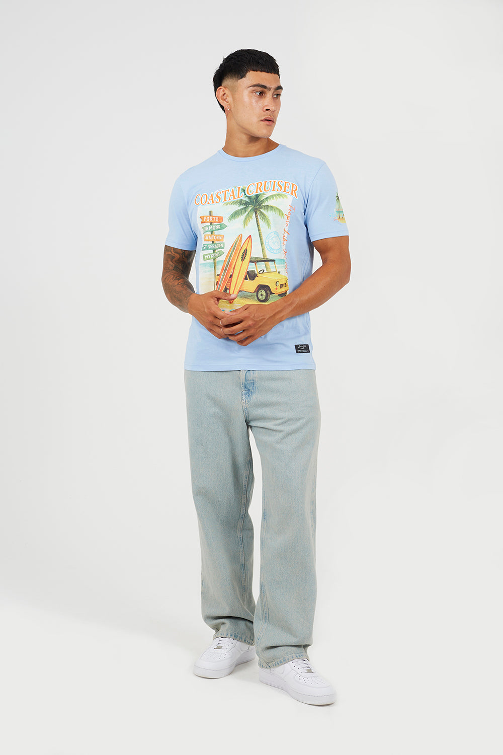 Brave Soul Blue Cotton Jersey Graphic T-Shirt - Blue Image 3