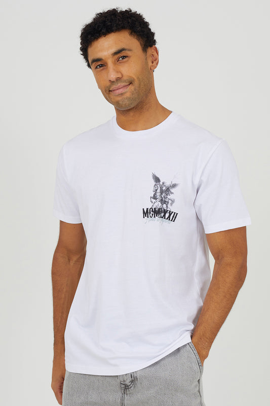 Brave Soul White Cotton Relaxed Fit Graphic T-Shirt - White Image 1