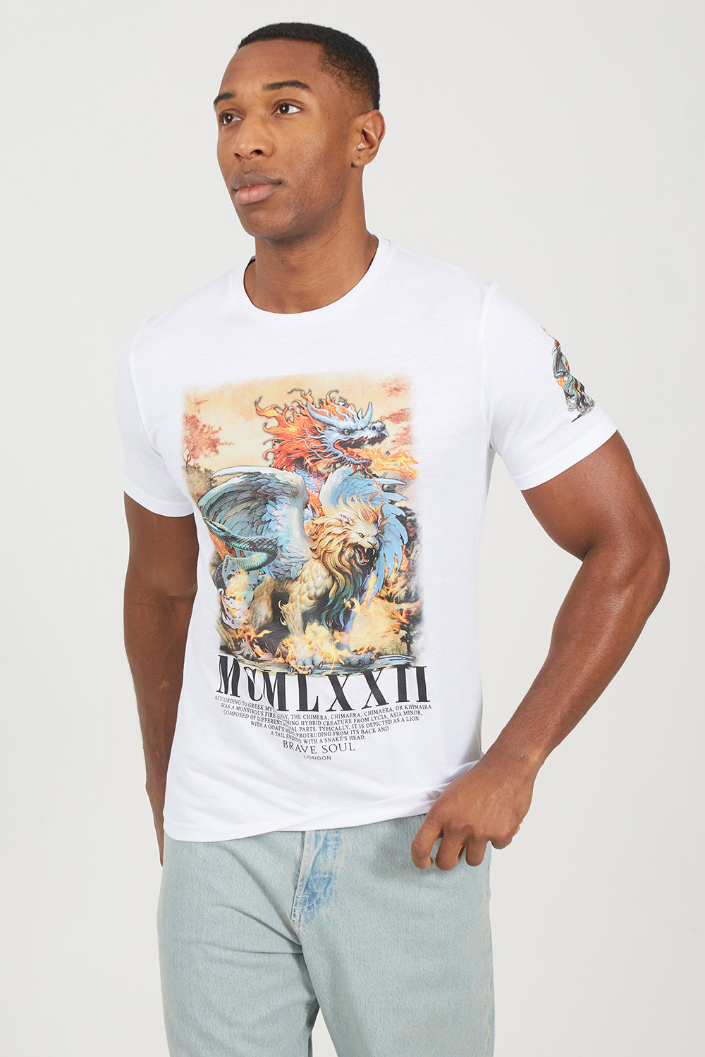 Brave Soul White Cotton Crew Neck Graphic T-Shirt - White Image 1