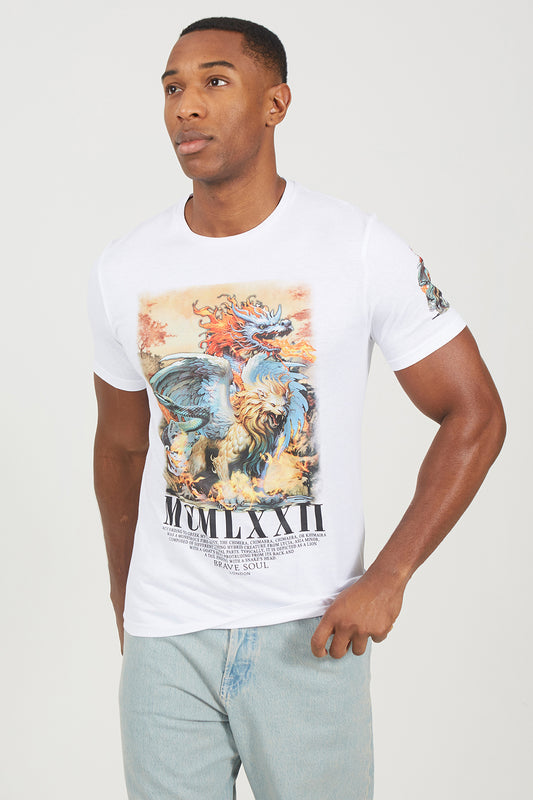 Brave Soul White Cotton Crew Neck Graphic T-Shirt - White Image 1
