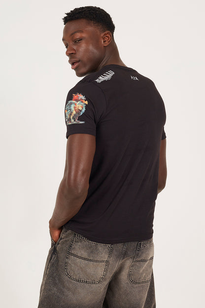 Brave Soul Black Cotton Crew Neck Graphic T-Shirt - Black Image 2