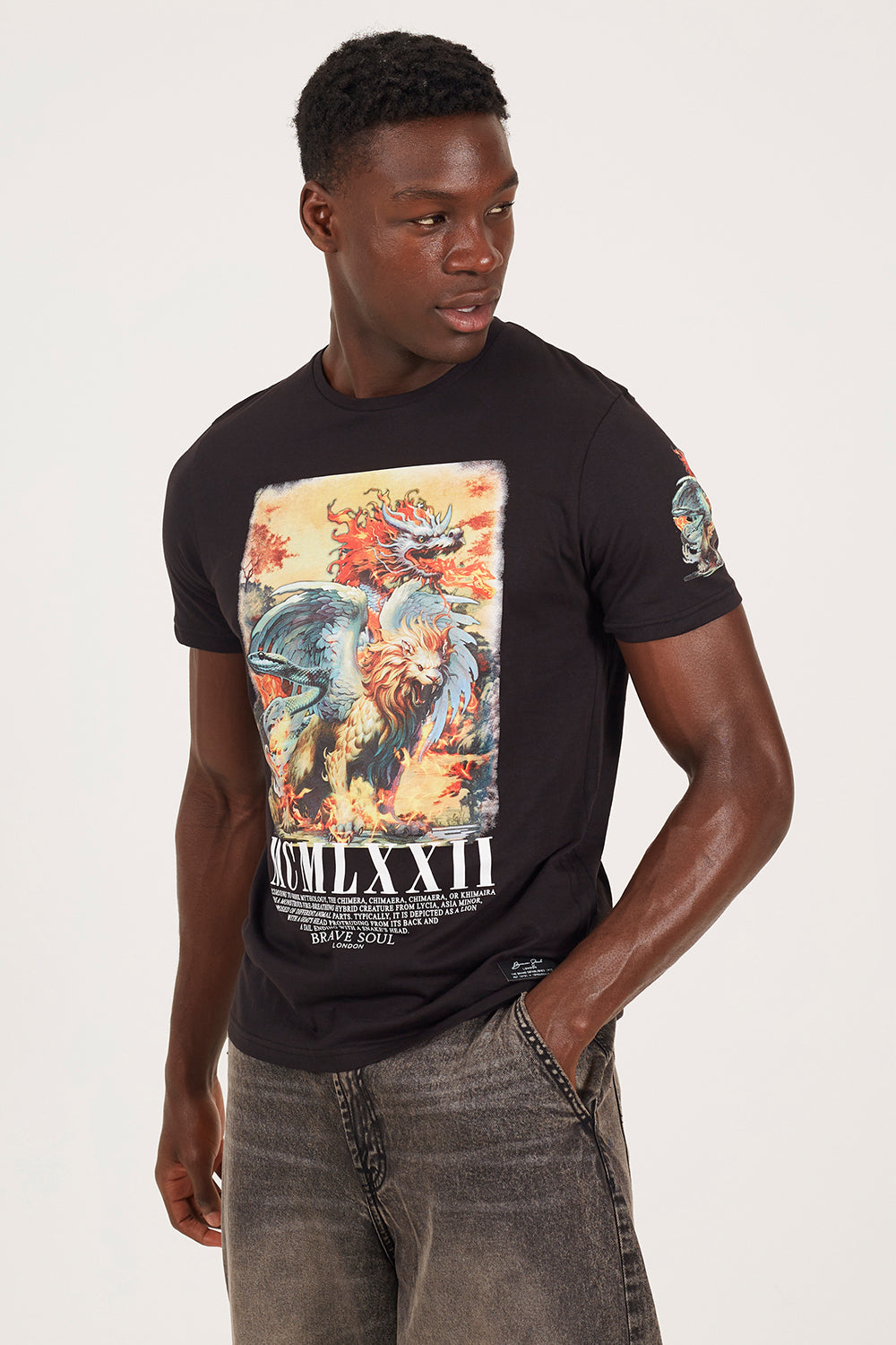 Brave Soul Black Cotton Crew Neck Graphic T-Shirt - Black Image 1