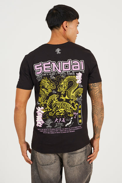 Brave Soul Black Cotton Crew Neck Graphic T-Shirt - Black Image 2