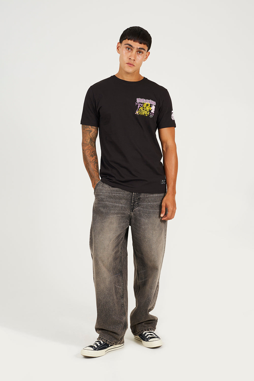Brave Soul Black Cotton Crew Neck Graphic T-Shirt - Black Image 3