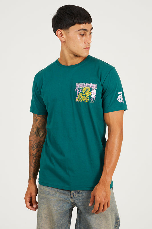 Brave Soul Green Cotton Crew Neck Graphic T-Shirt - Green Image 1