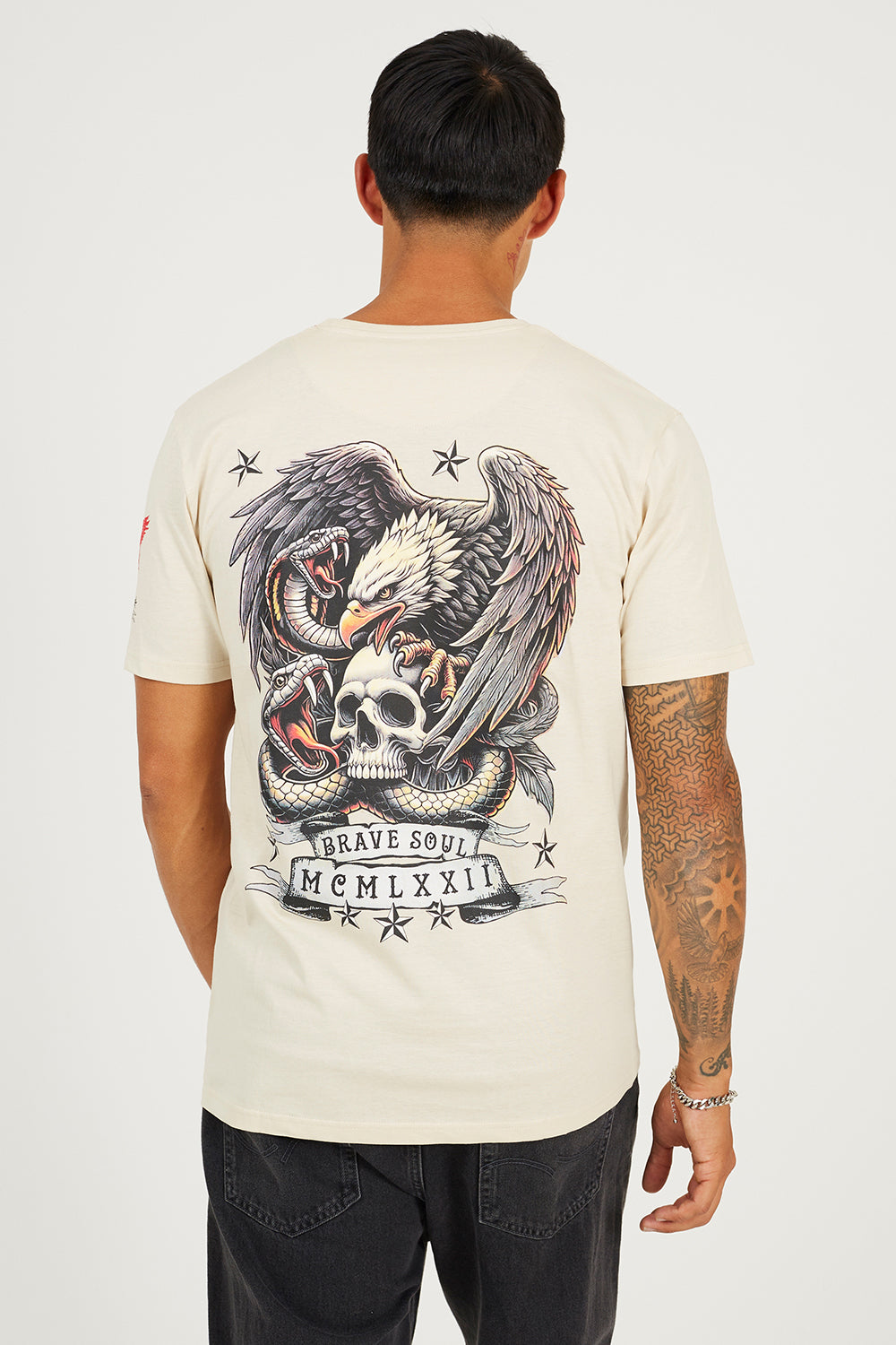 Brave Soul Light Beige Cotton Crew Neck Graphic T-Shirt - Light Beige Image 2
