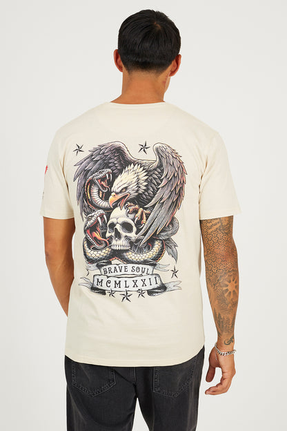Brave Soul Light Beige Cotton Crew Neck Graphic T-Shirt - Light Beige Image 2