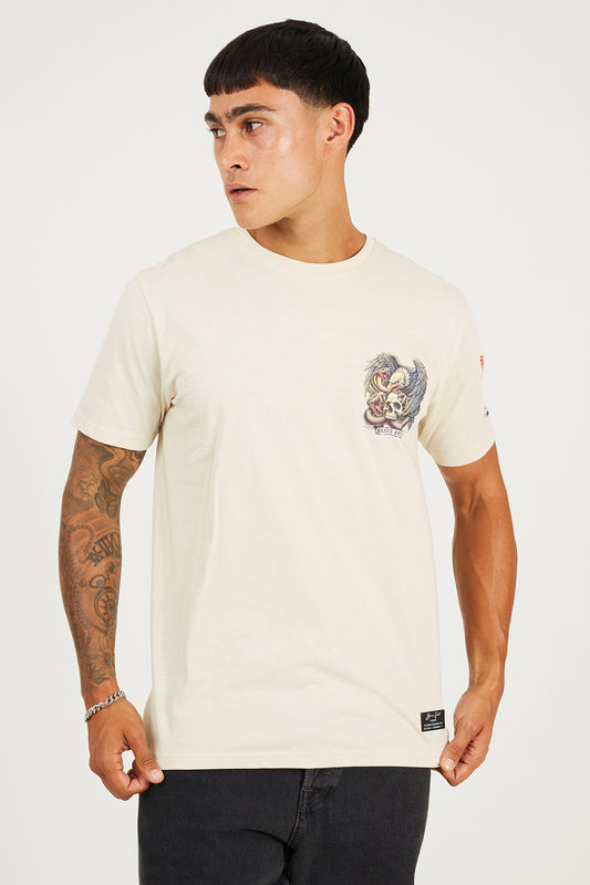 Brave Soul Light Beige Cotton Crew Neck Graphic T-Shirt - Light Beige Image 1