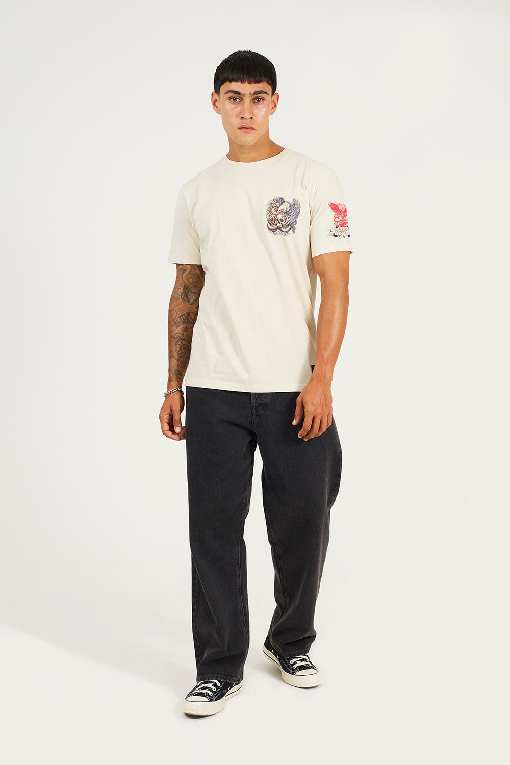 Brave Soul Light Beige Cotton Crew Neck Graphic T-Shirt - Light Beige Image 3