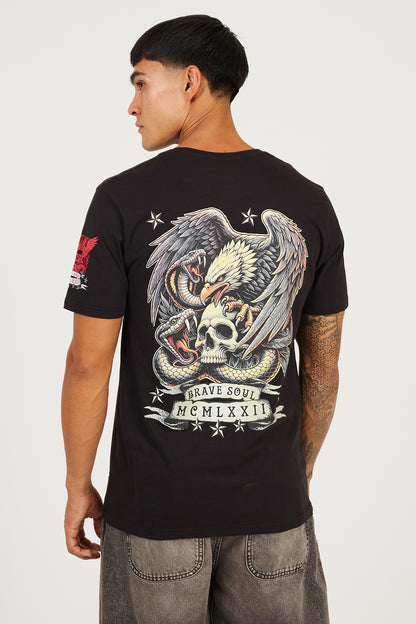 Brave Soul Black Cotton Crew Neck Graphic T-Shirt - Black Image 2