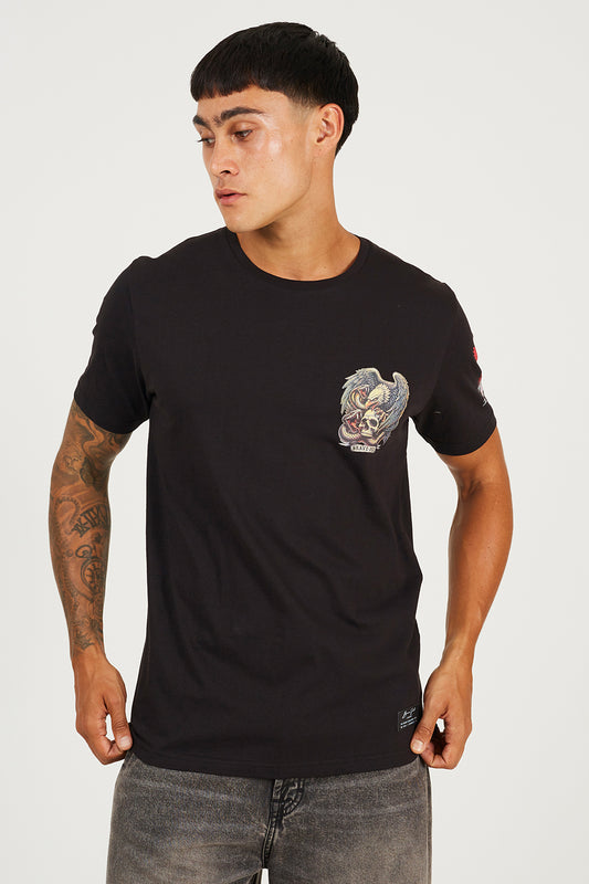 Brave Soul Black Cotton Crew Neck Graphic T-Shirt - Black Image 1
