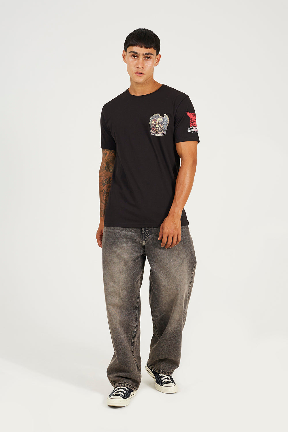 Brave Soul Black Cotton Crew Neck Graphic T-Shirt - Black Image 3