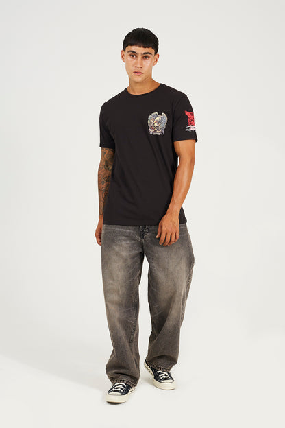Brave Soul Black Cotton Crew Neck Graphic T-Shirt - Black Image 3