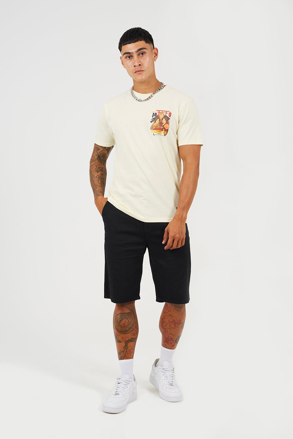 Brave Soul Off White Cotton Crew Neck Graphic T-Shirt - Off White Image 3