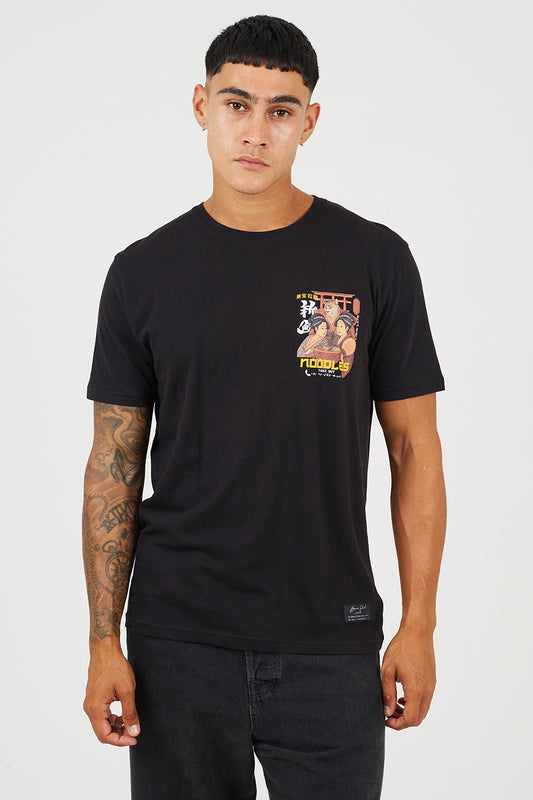 Brave Soul Black Cotton Crew Neck Graphic T-Shirt - Black Image 1