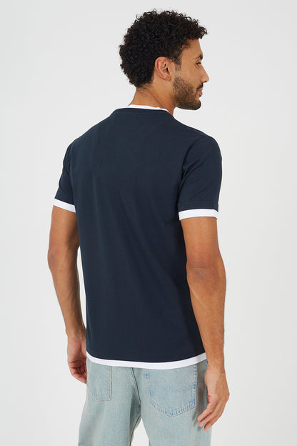 Brave Soul Dark Navy Cotton Contrast Trim T-Shirt - Dark Navy Image 2