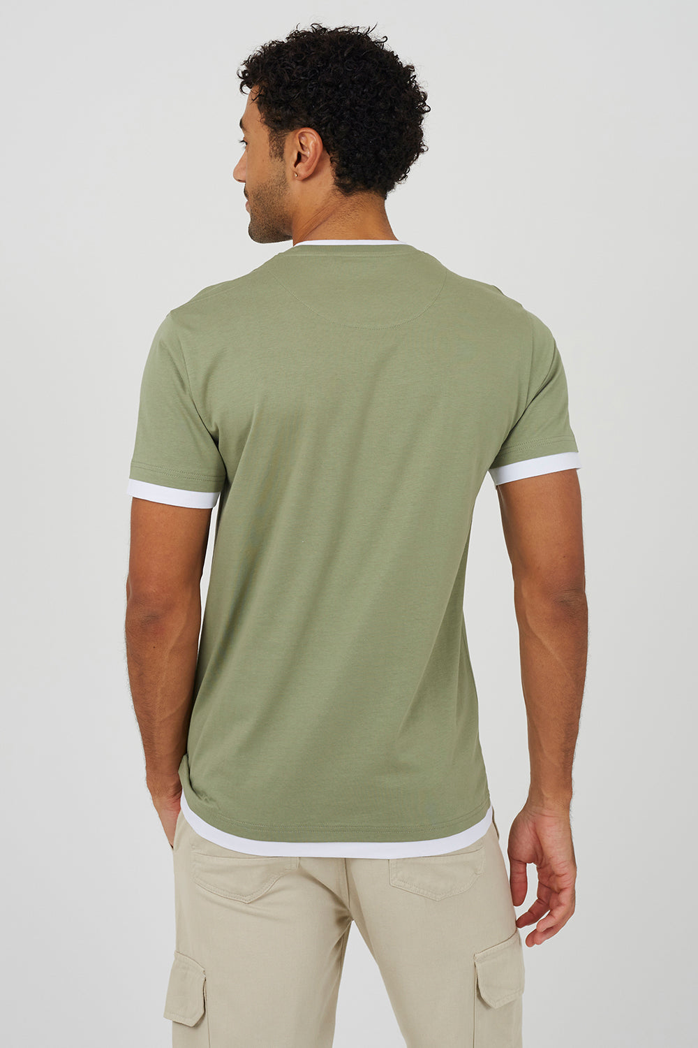 Brave Soul Pale Green Cotton Contrast Trim T-Shirt - Pale Green Image 2