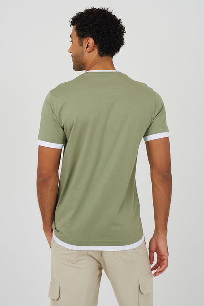Brave Soul Pale Green Cotton Contrast Trim T-Shirt - Pale Green Image 2