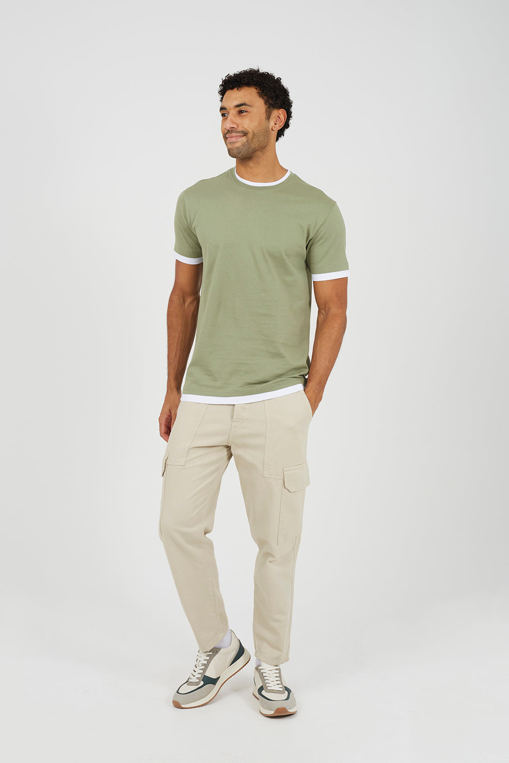 Brave Soul Pale Green Cotton Contrast Trim T-Shirt - Pale Green Image 3