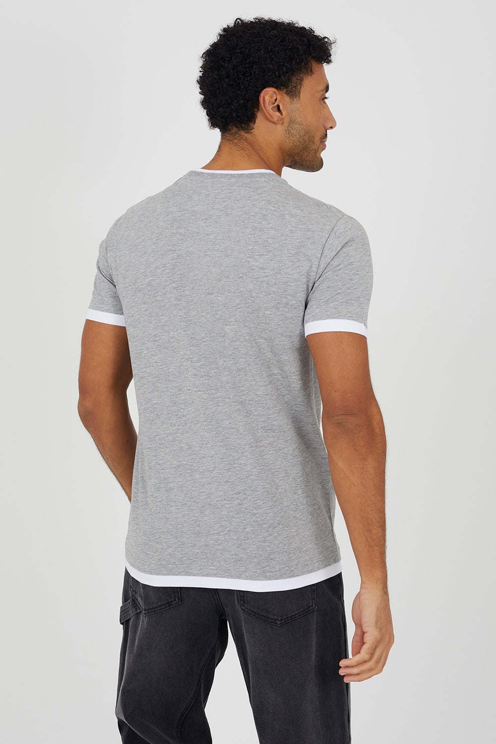 Brave Soul Light Grey Cotton Contrast Trim T-Shirt - Light Grey Image 2