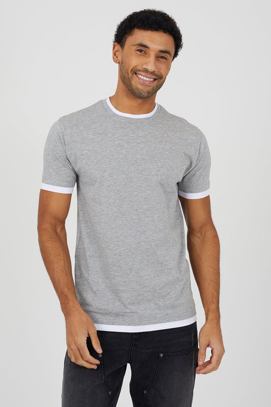 Brave Soul Light Grey Cotton Contrast Trim T-Shirt - Light Grey Image 1