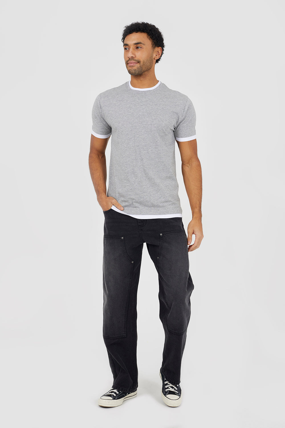 Brave Soul Light Grey Cotton Contrast Trim T-Shirt - Light Grey Image 3
