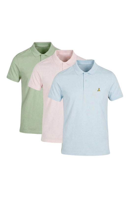 Brave Soul Blue 3 Pack Cotton Jersey Polo Shirts - Blue Image 1