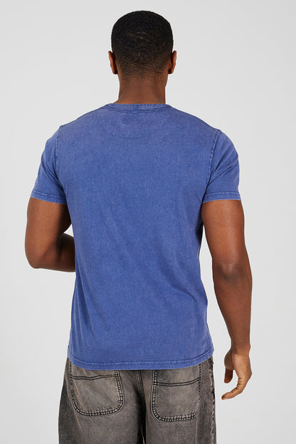 Brave Soul Blue Acid Wash Patch Pocket T-Shirt - Blue Image 2