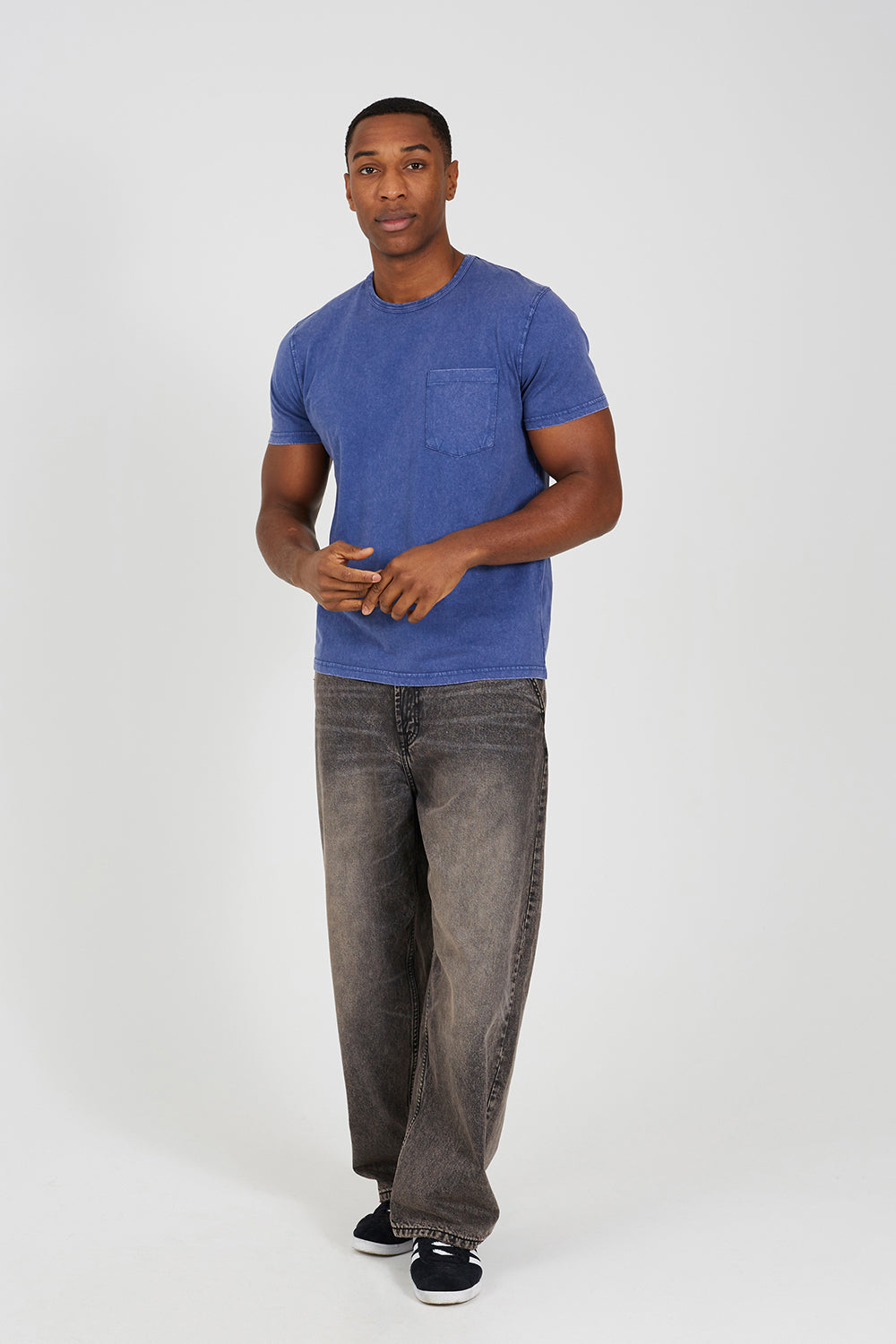 Brave Soul Blue Acid Wash Patch Pocket T-Shirt - Blue Image 3