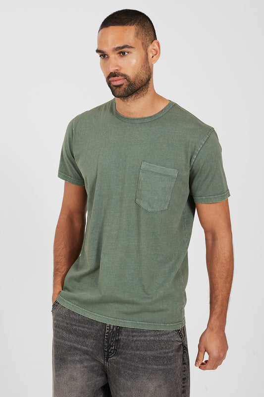 Brave Soul Green Acid Wash Patch Pocket T-Shirt - Green Image 1