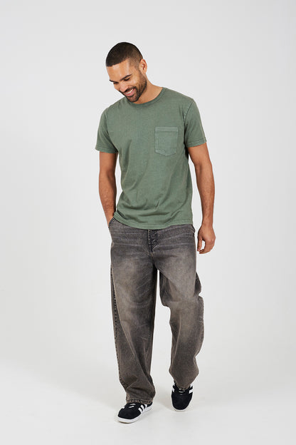 Brave Soul Green Acid Wash Patch Pocket T-Shirt - Green Image 3