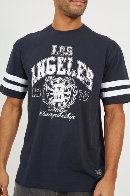 Brave Soul Navy Cotton Jersey Graphic T-Shirt - Navy Image 4