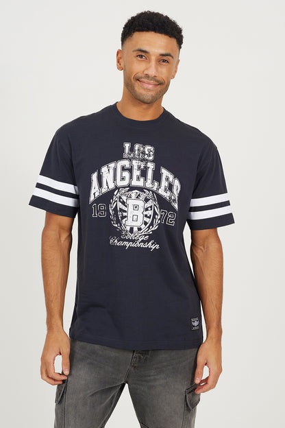 Brave Soul Navy Cotton Jersey Graphic T-Shirt - Navy Image 1