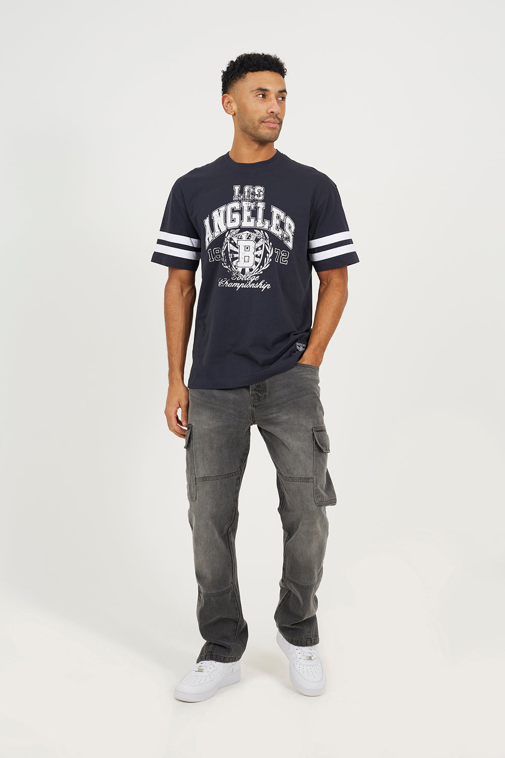 Brave Soul Navy Cotton Jersey Graphic T-Shirt - Navy Image 3