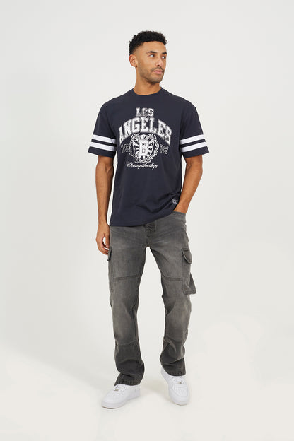 Brave Soul Navy Cotton Jersey Graphic T-Shirt - Navy Image 3