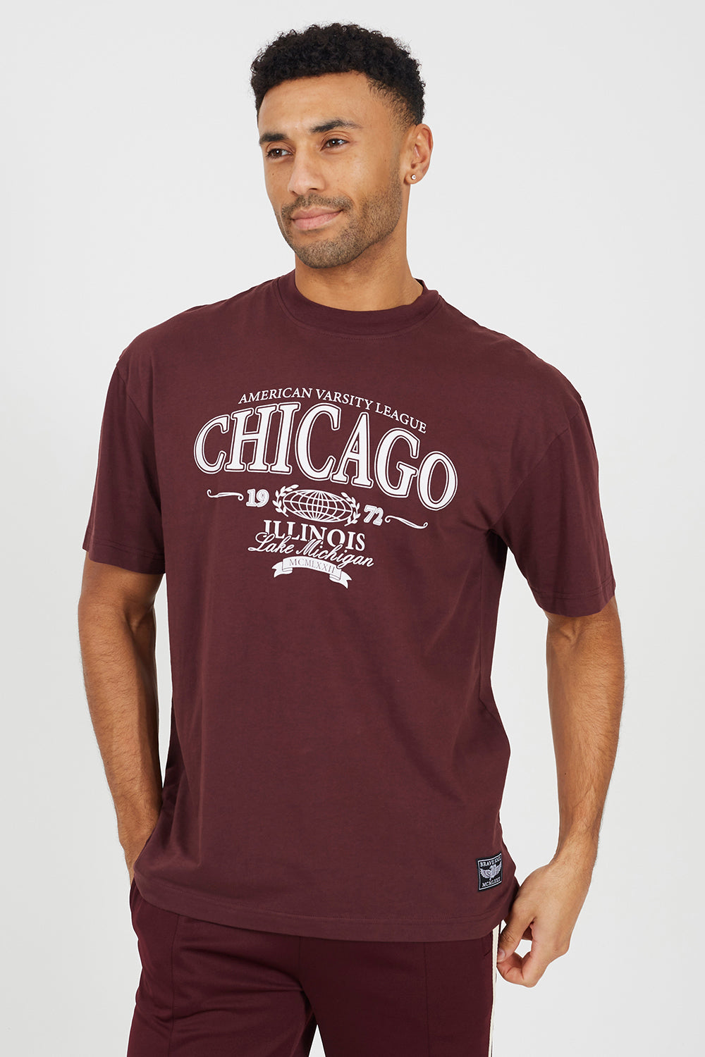 Brave Soul Burgundy Cotton Jersey Graphic T-Shirt - Burgundy Image 1