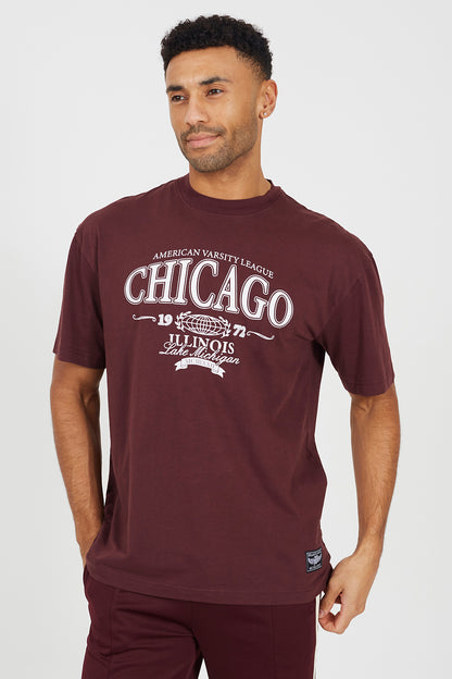 Brave Soul Burgundy Cotton Jersey Graphic T-Shirt - Burgundy Image 1