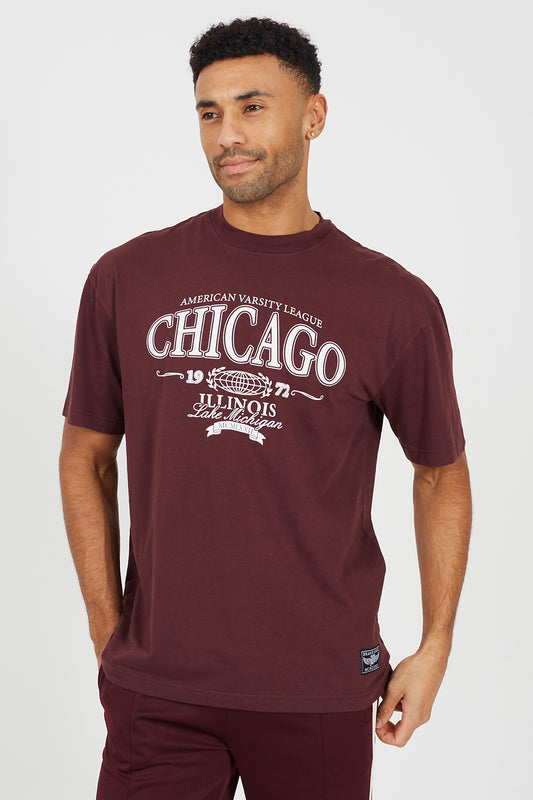 Brave Soul Burgundy Cotton Jersey Graphic T-Shirt - Burgundy Image 1
