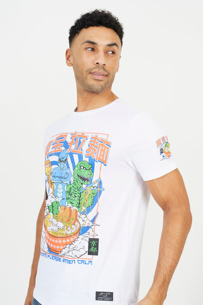 Brave Soul White Cotton Graphic Print Short Sleeve T-Shirt - White Image 4