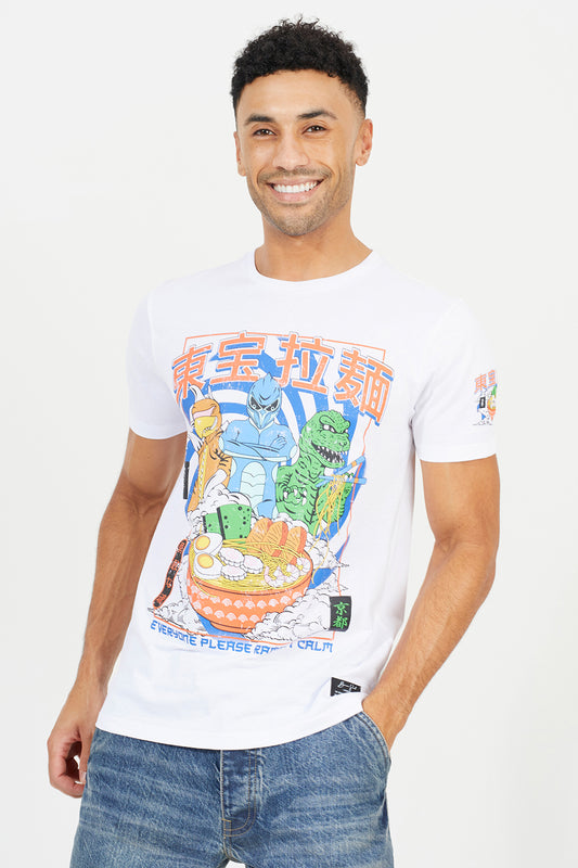 Brave Soul White Cotton Graphic Print Short Sleeve T-Shirt - White Image 1