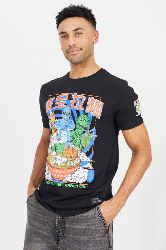 Brave Soul Black Cotton Graphic Print Short Sleeve T-Shirt - Black Image 1