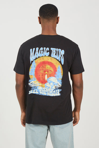 Brave Soul Black Cotton Crew Neck Oversized Graphic T-Shirt - Black Image 2