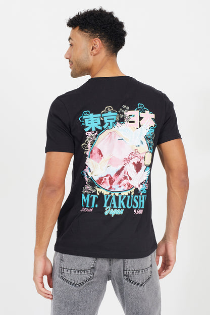 Brave Soul Black Cotton Graphic Print Short Sleeve T-Shirt - Black Image 2