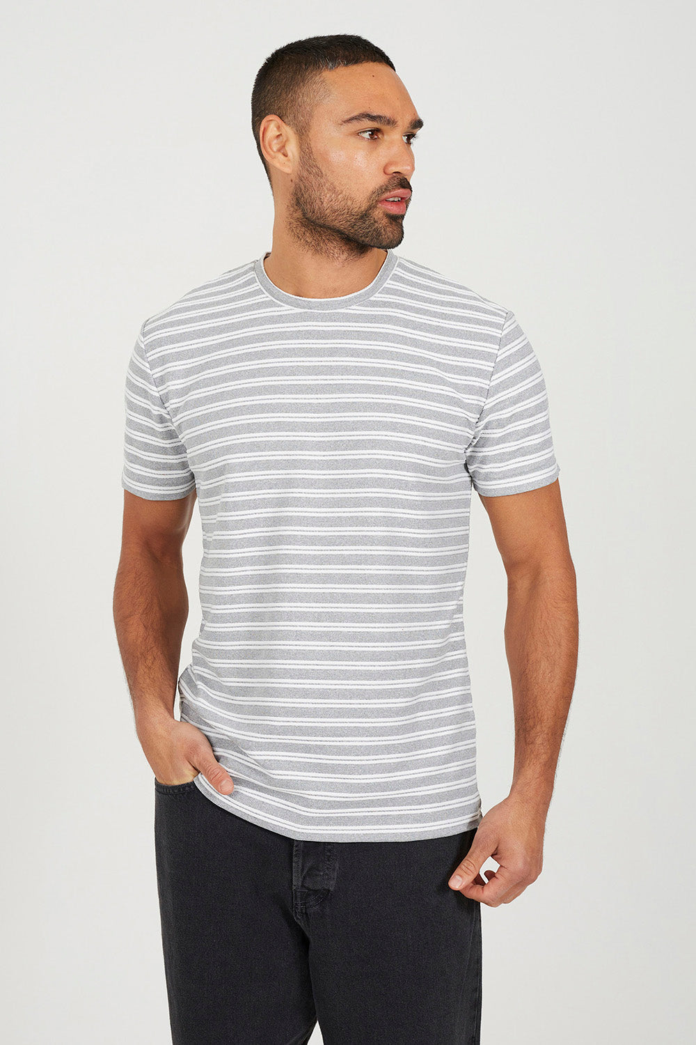 Brave Soul White Crew Neck Stripe T-Shirt - White Image 1