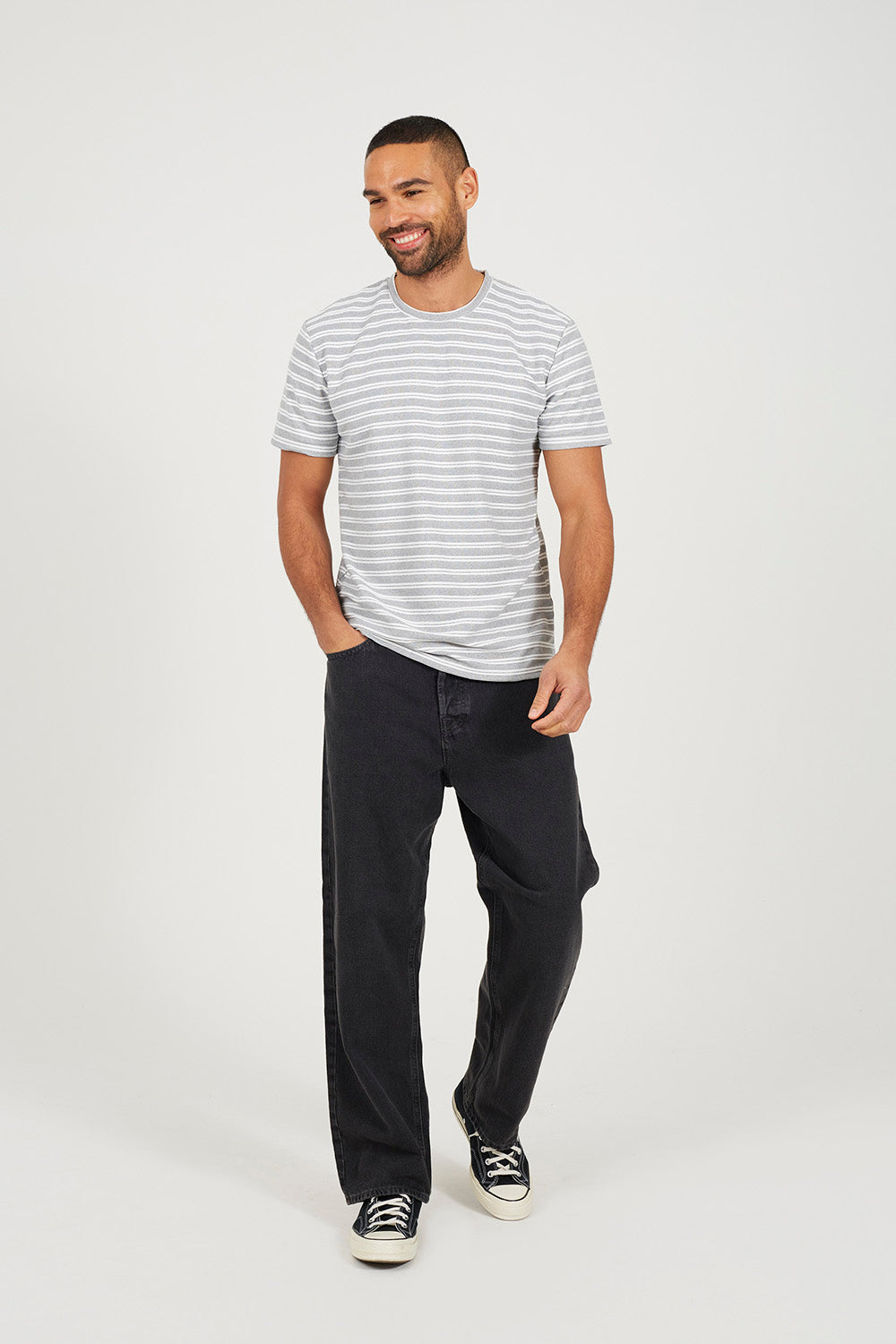 Brave Soul White Crew Neck Stripe T-Shirt - White Image 3