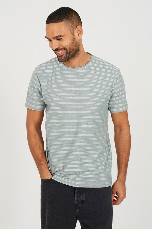 Brave Soul Green Crew Neck Stripe T-Shirt - Green Image 1